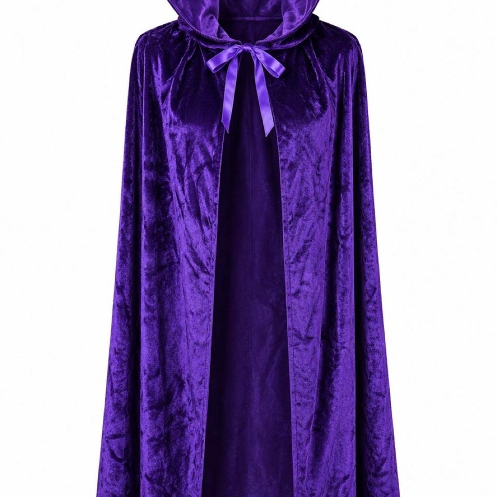 New Purple Velvet Hooded Cape Cloak Witchy Gothic Halloween Costume